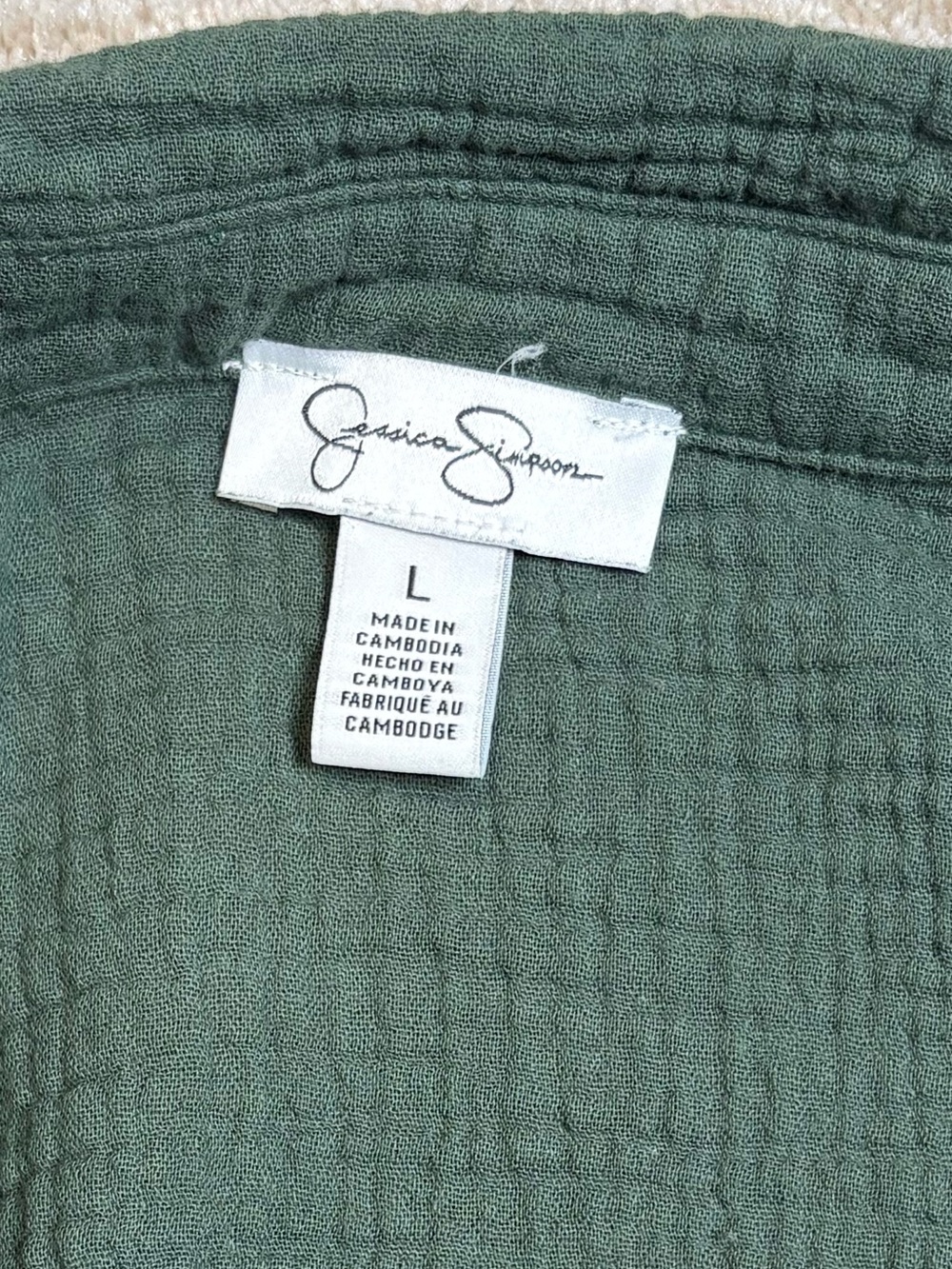 Jessica Simpson Cotton Gauze Short Sleeve Shirt Womens Size Large Forest Green - Picture 2 of 10